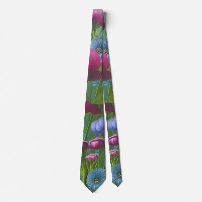 Muted pink, blue and White floral   Tie (Front)