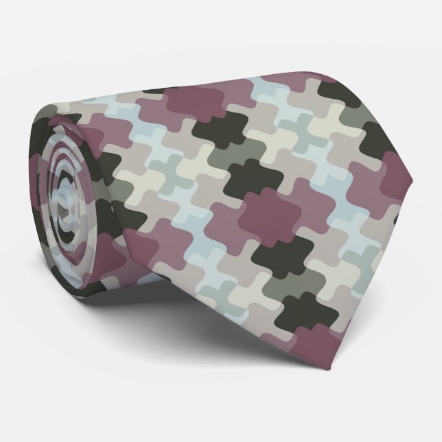 Muted Pink Blue Beige Pattern Tie (Rolled)