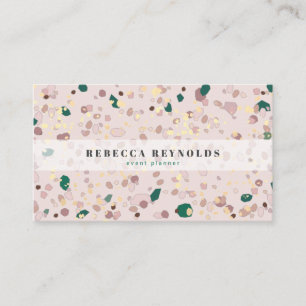 Muted Pink & Green Terrazzo Pattern Modern Business Card
