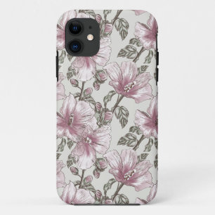 Muted Pink Hibiscus Flowers Pattern iPhone 11 Case
