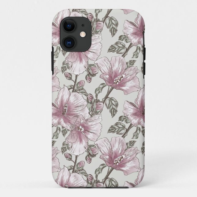 Muted Pink Hibiscus Flowers Pattern Case-Mate iPhone Case (Back)