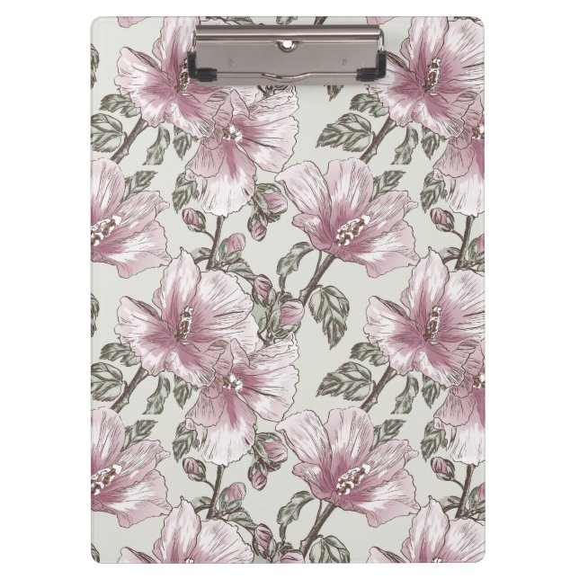 Muted Pink Hibiscus Flowers Pattern Clipboard (Front)