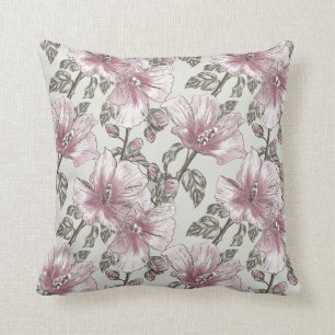 Muted Pink Hibiscus Flowers Pattern Cushion
