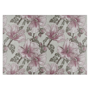 Muted Pink Hibiscus Flowers Pattern Cutting Board