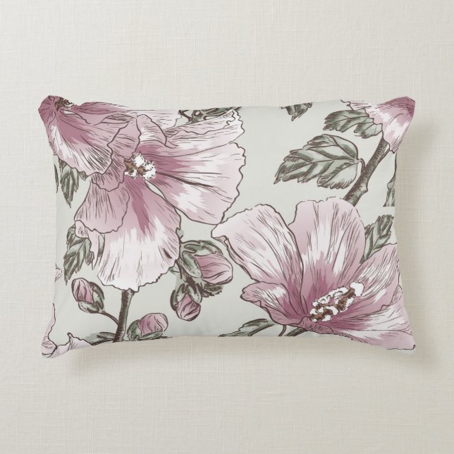 Muted Pink Hibiscus Flowers Pattern Decorative Cushion (Front)