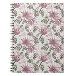 Muted Pink Hibiscus Flowers Pattern Notebook