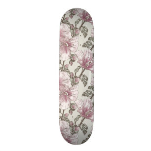 Muted Pink Hibiscus Flowers Pattern Skateboard