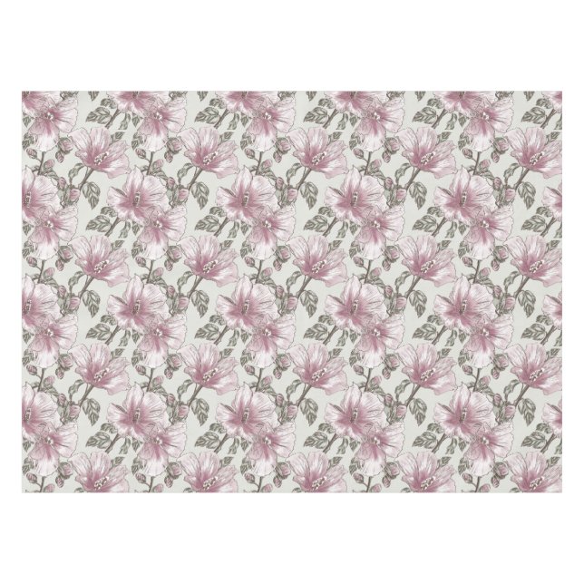 Muted Pink Hibiscus Flowers Pattern Tablecloth (Front (Horizontal))