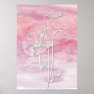 Muted Pink Mauve Abstract Watercolor and Poppies 2 Poster