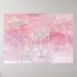 Muted Pink Mauve Abstract Watercolor and Poppies 3 Poster