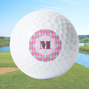 Muted pink preppy argyle custom monogram ladies golf balls