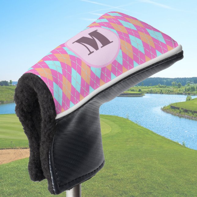 Muted Pink preppy argyle custom monogram ladies Golf Head Cover (Creator Uploaded)