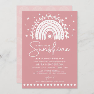 Muted Pink Ray of Sunshine Rainbow Baby Shower Invitation