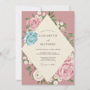 Muted Pink Rose Wedding Invitation
