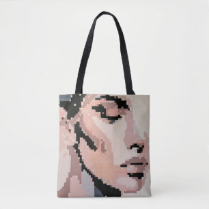 Muted Pixel Woman with Empowering Quote Tote Bag