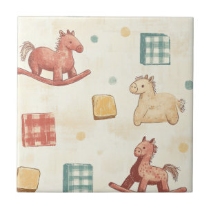 Muted Plaid Rocking Horse Cottage Pattern Ceramic Tile