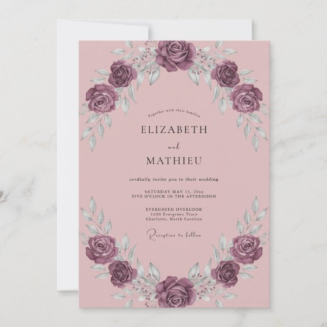 Muted Plum Blossom Wedding Invitation (Front)