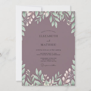 Muted Plum Foliage Eucalyptus Wedding Invitation