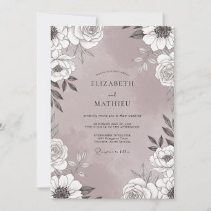 Muted Plum Foliage Sage Wedding Invitation