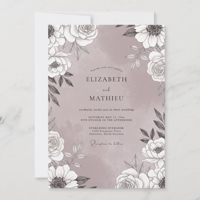 Muted Plum Foliage Sage Wedding Invitation (Front)