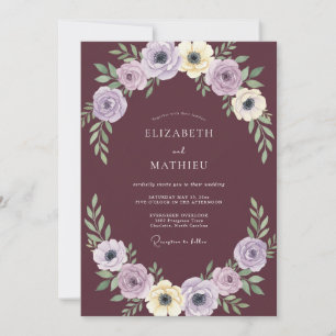 Muted Plum Petal Wedding Invitation