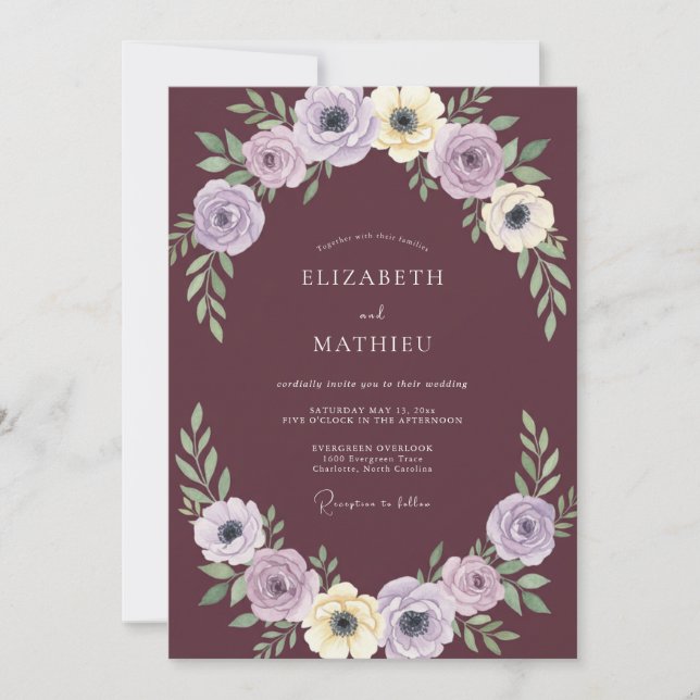 Muted Plum Petal Wedding Invitation (Front)