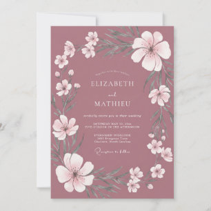 Muted Plum Wildflower Wedding Invitation