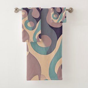 Muted purple and blue abstract waves bath towel set