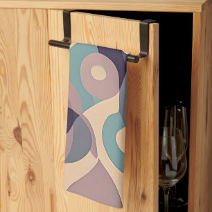 Muted purple and blue abstract waves tea towel
