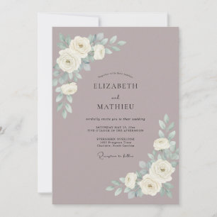 Muted Purple Watercolor Floral Wedding Invitation