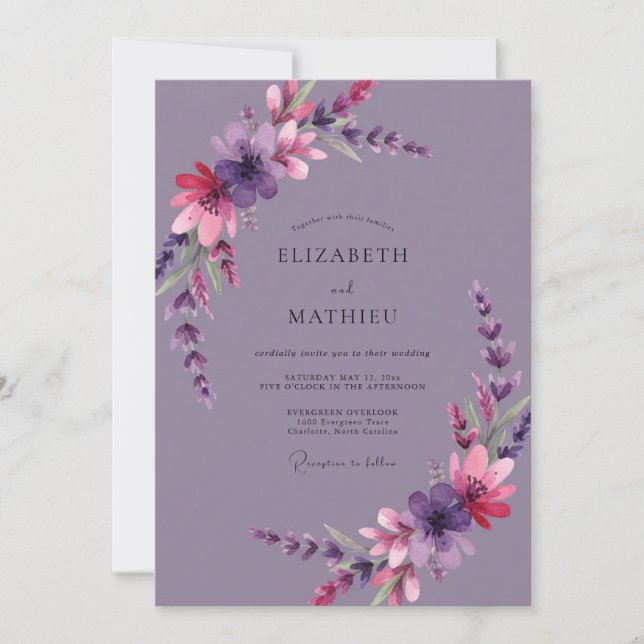 Muted Purple Wildflower Wedding Invitation (Front)