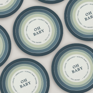 Muted Rainbow Baby Shower Boy Blue Green  Paper Plate