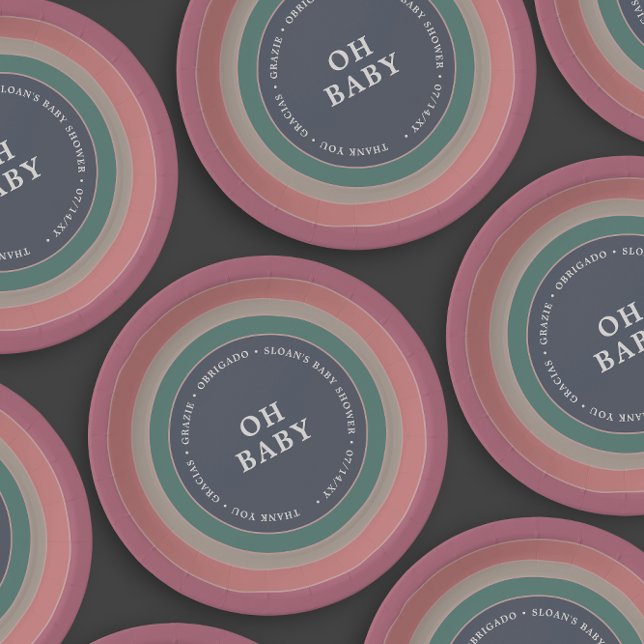 Muted Rainbow Baby Shower Girl  Paper Plate (Creator Uploaded)