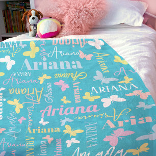 Muted rainbow butterfly custom name Ariana aqua Fleece Blanket