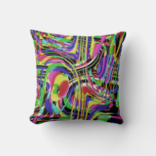 Muted Rainbow Colours Black Confetti-like Abstract Cushion