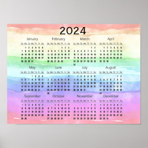 Muted Rainbow Colours Design 2024 Calendar Poster