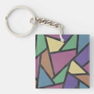 Muted rainbow colours mosaic pattern key ring