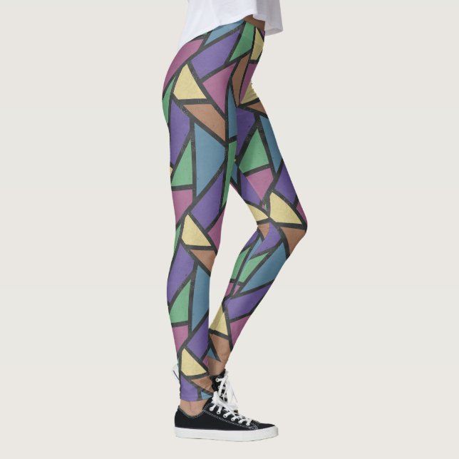 Muted rainbow colours mosaic pattern leggings (Right)