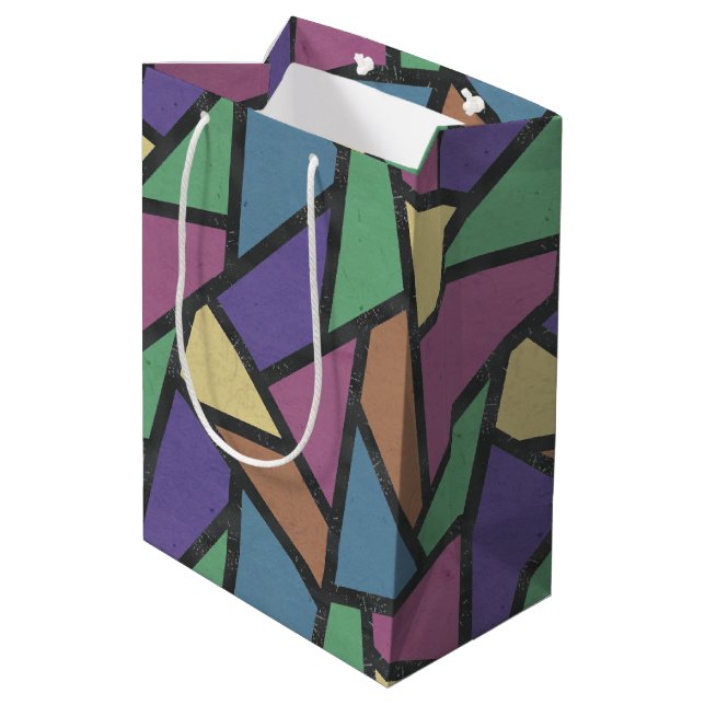 Muted rainbow colours mosaic pattern medium gift bag (Back Angled)