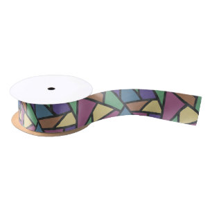 Muted rainbow colours mosaic pattern satin ribbon