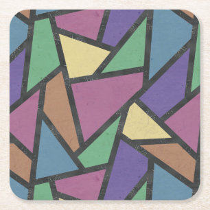 Muted rainbow colours mosaic pattern square paper coaster