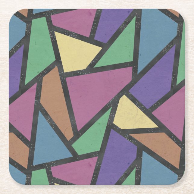 Muted rainbow colours mosaic pattern square paper coaster (Front)
