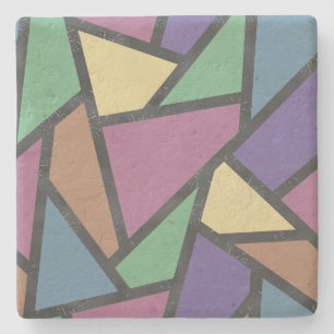 Muted rainbow colours mosaic pattern stone coaster