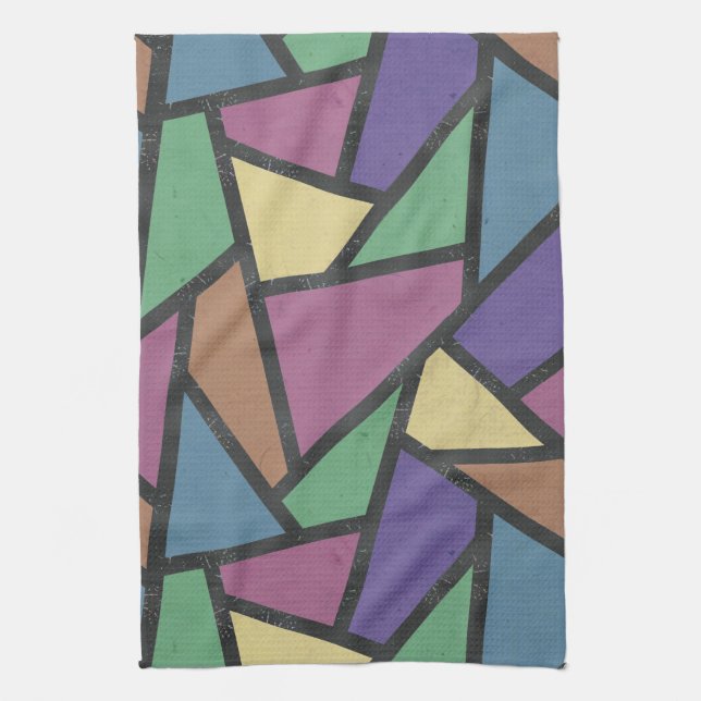 Muted rainbow colours mosaic pattern tea towel (Vertical)