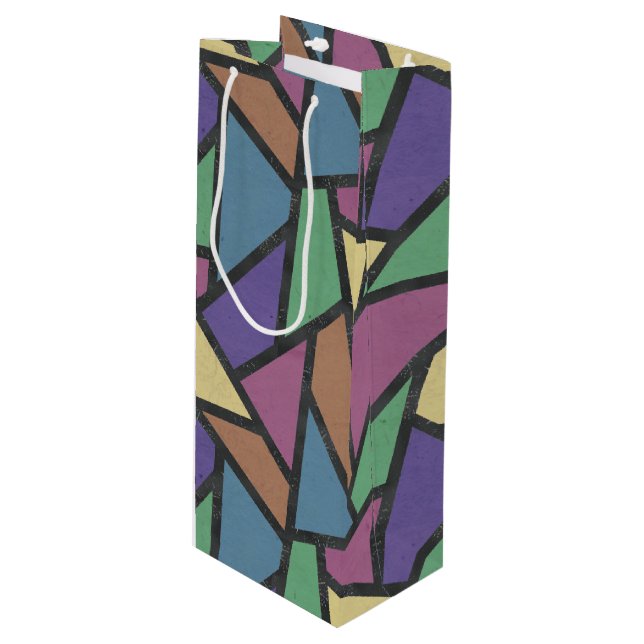 Muted rainbow colours mosaic pattern wine gift bag (Front Angled)