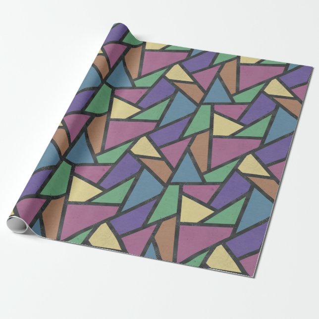 Muted rainbow colours mosaic pattern wrapping paper (Unrolled)