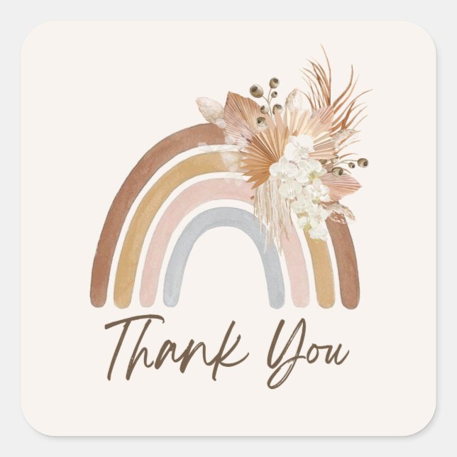 Muted Rainbow Pompass Grass Thank You Stickers (Front)