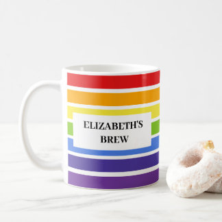 Muted Rainbow Striped Custom Name's Brew Coffee Mug