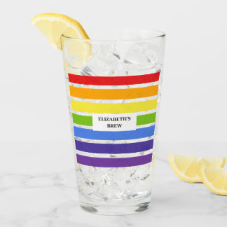 Muted Rainbow Striped Custom Name's Brew Glass