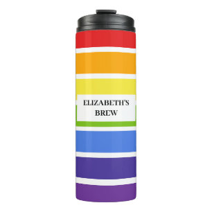 Muted Rainbow Striped Custom Name's Brew Thermal Tumbler